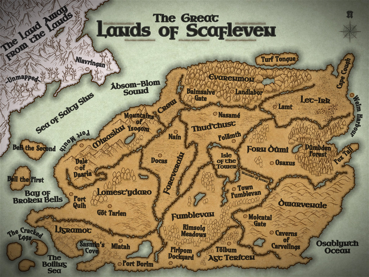 Fantasy world map from a young adult fantasy book series
