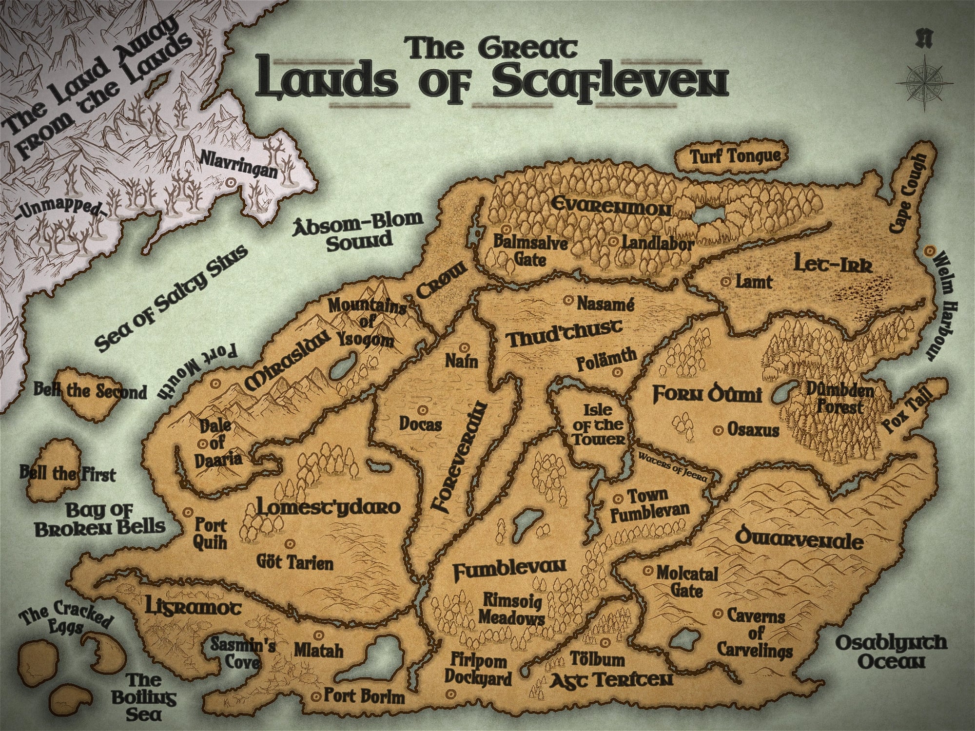 Fantasy world map from a young adult fantasy book series